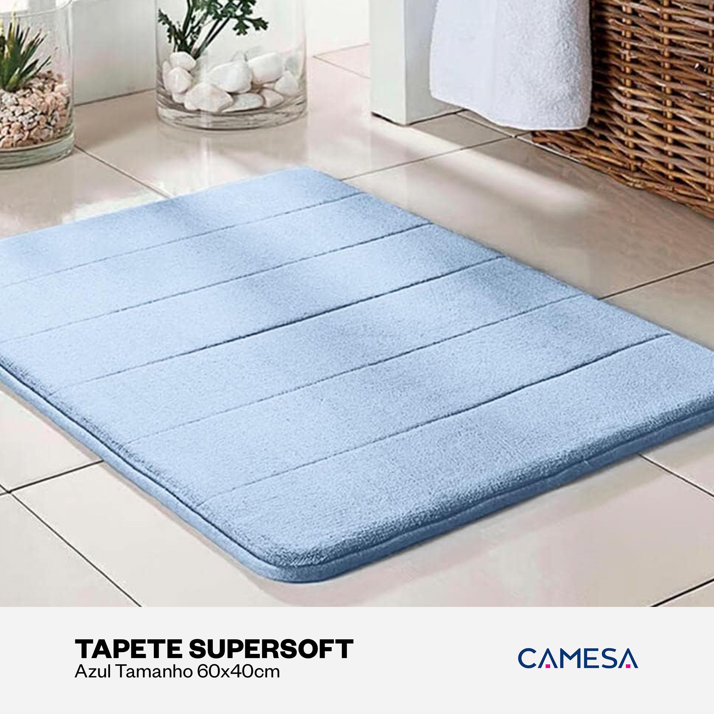 Tapete Supersoft Azul - Camesa - Banheiro Antiderrapante Super Absorvente 40x60cm