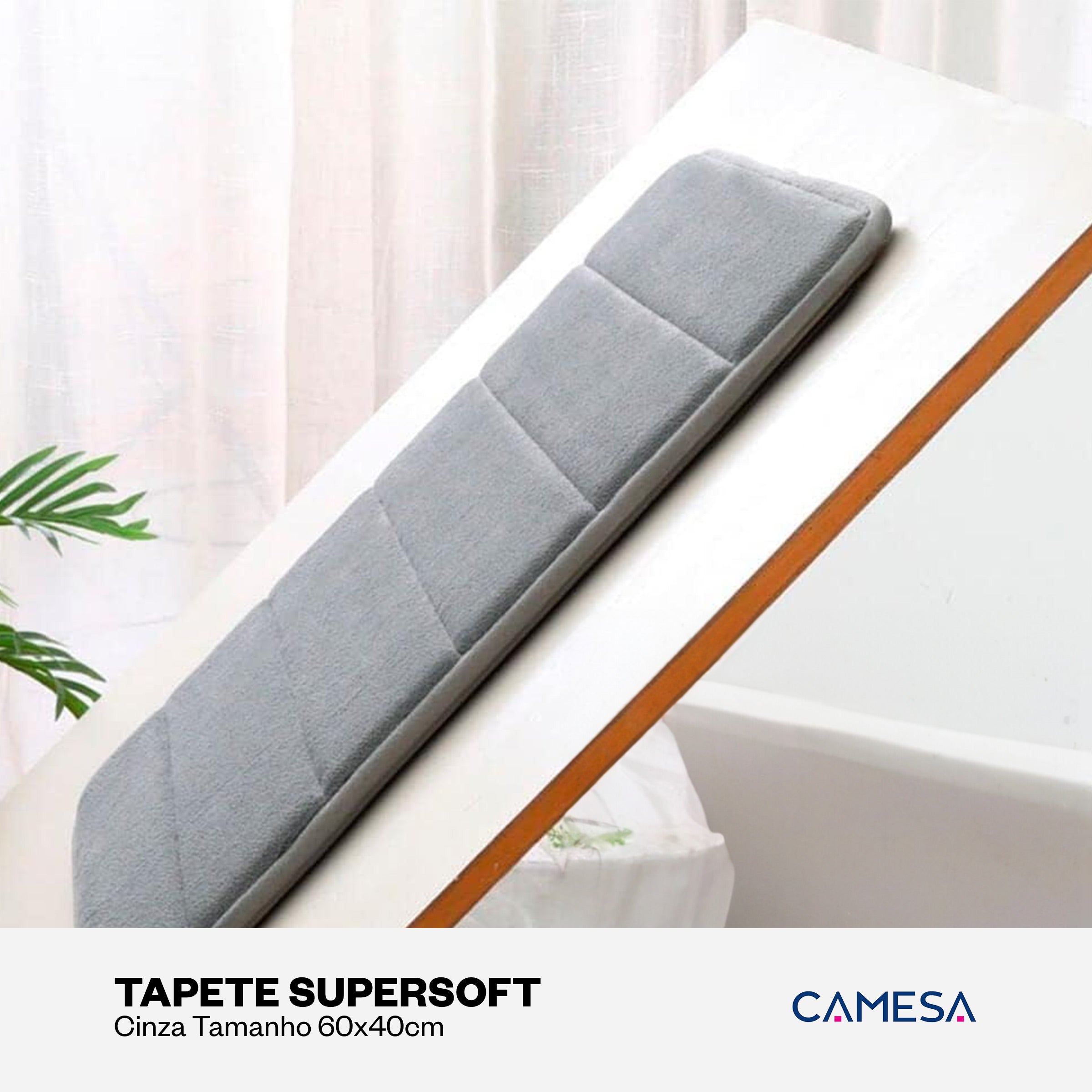 Tapete Supersoft Cinza - Camesa - Banheiro Antiderrapante Super Absorvente 40x60cm