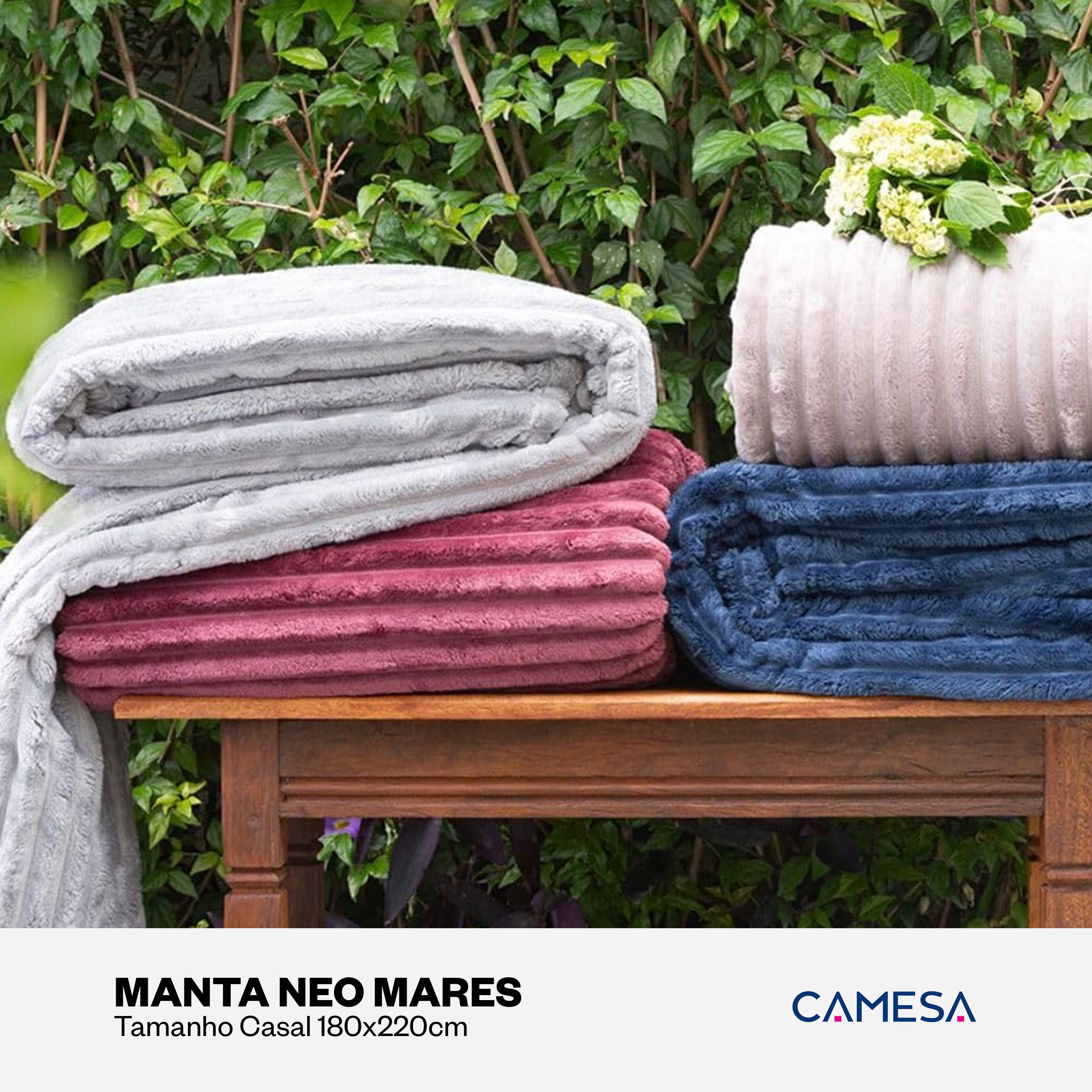 Manta Neo Mares Azul Marinho Casal 180x220cm Camesa Tecido Macio Acabamento Canelado