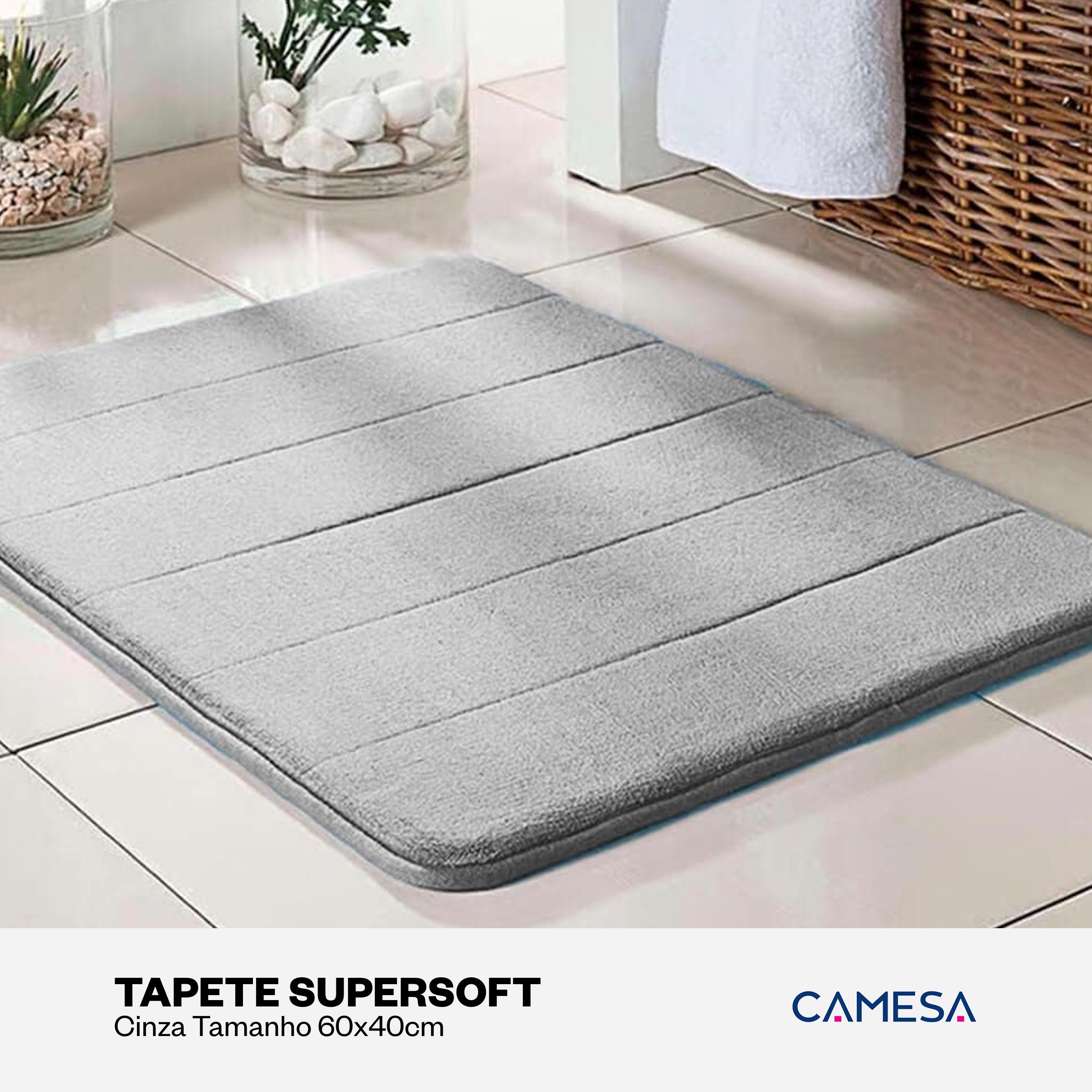 Tapete Supersoft Cinza - Camesa - Banheiro Antiderrapante Super Absorvente 40x60cm