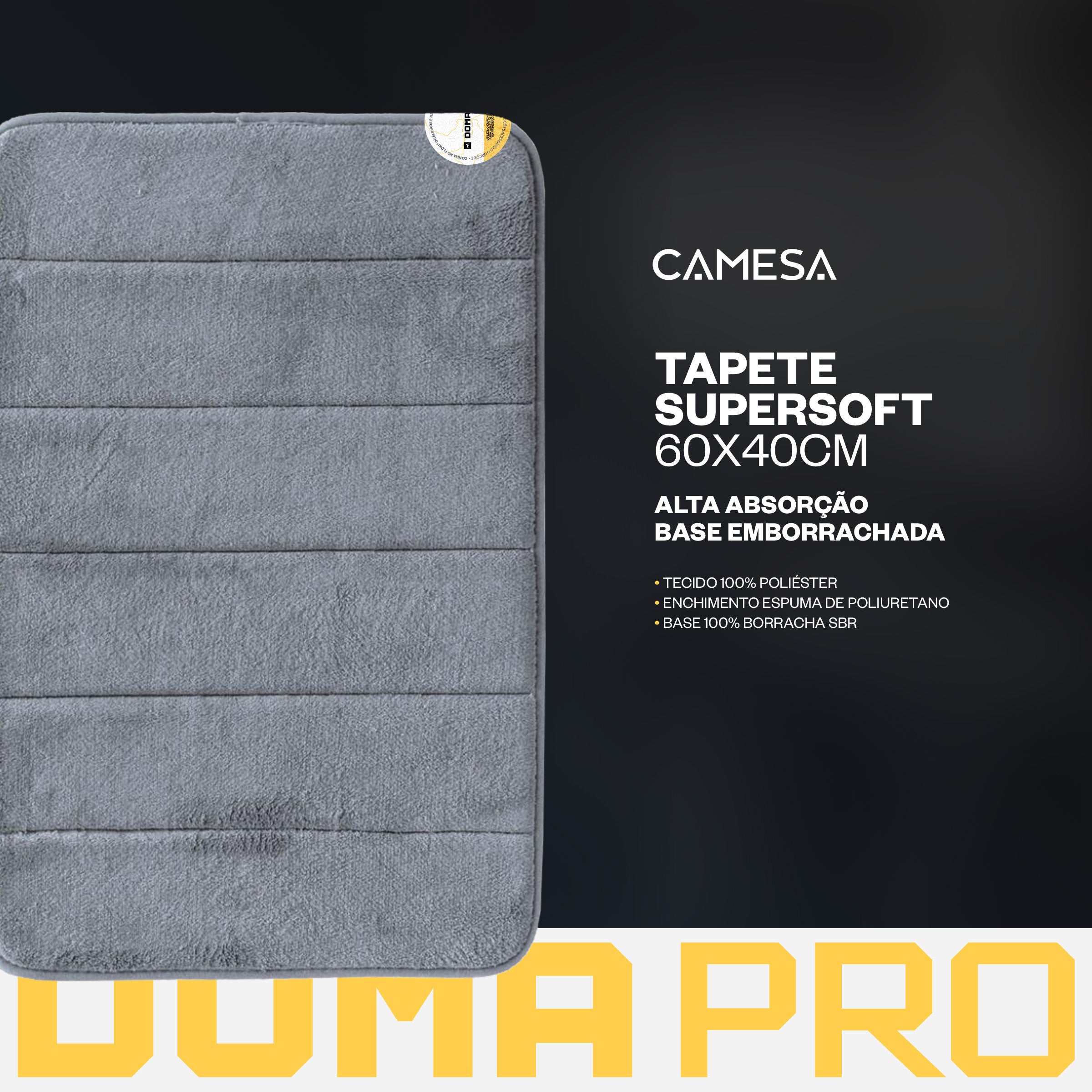 Tapete Supersoft Cinza - Camesa - Banheiro Antiderrapante Super Absorvente 40x60cm