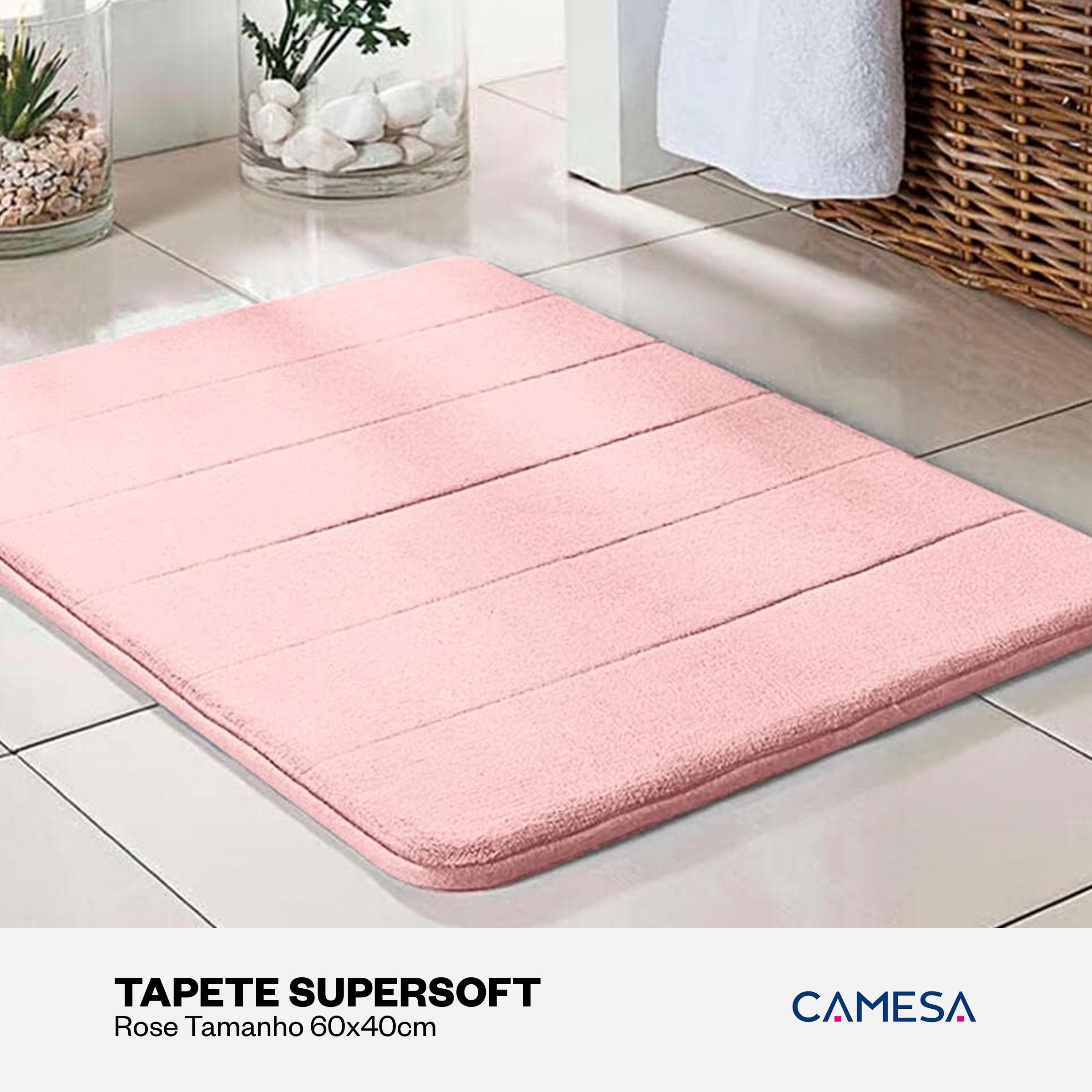 Tapete Supersoft Rose - Camesa - Banheiro Antiderrapante Super Absorvente 40x60cm