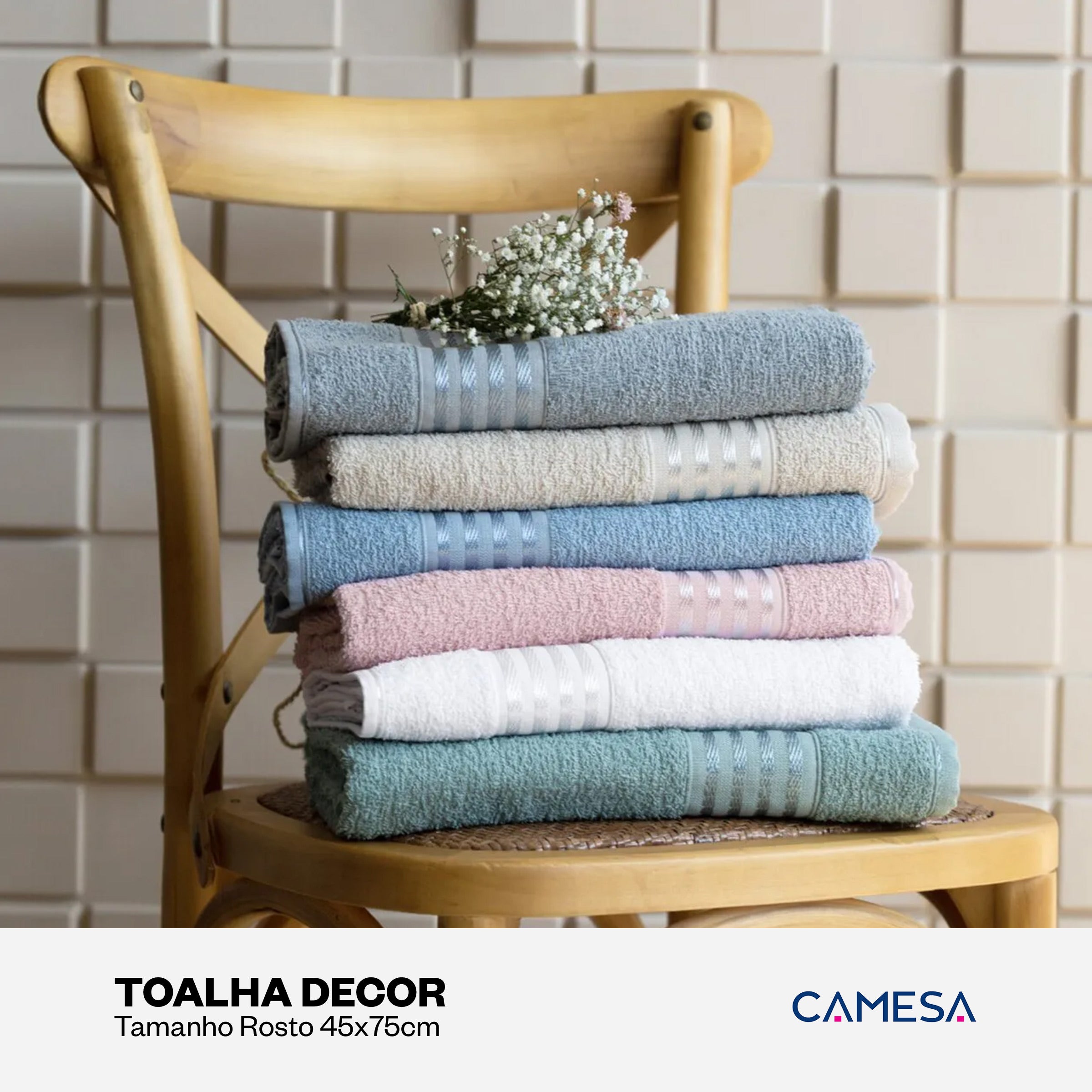 Toalha Decor De Rosto Azul 45x75cm Camesa Algodão Macia