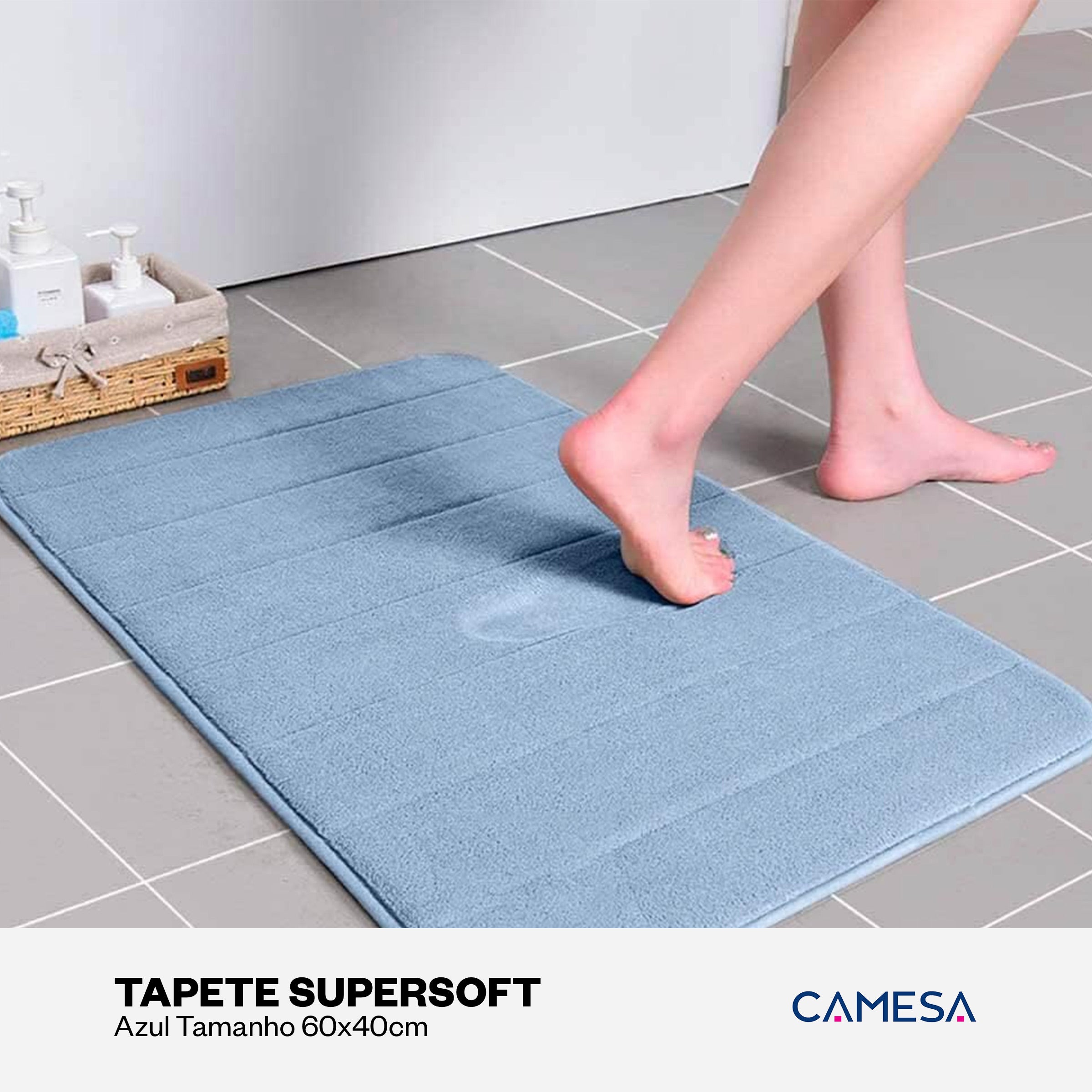 Tapete Supersoft Azul - Camesa - Banheiro Antiderrapante Super Absorvente 40x60cm