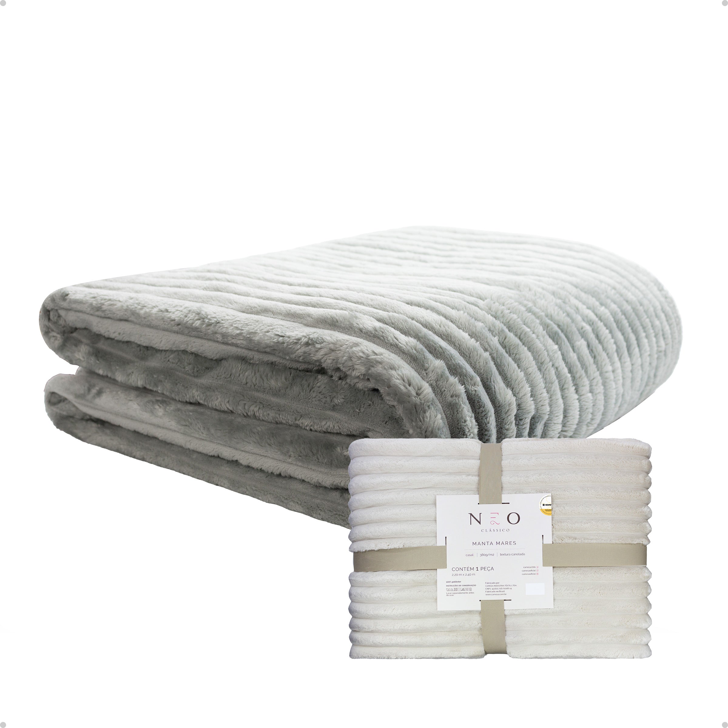 Manta Neo Mares Cinza Limestone Casal 180x220cm Camesa Tecido Macio Acabamento Canelado
