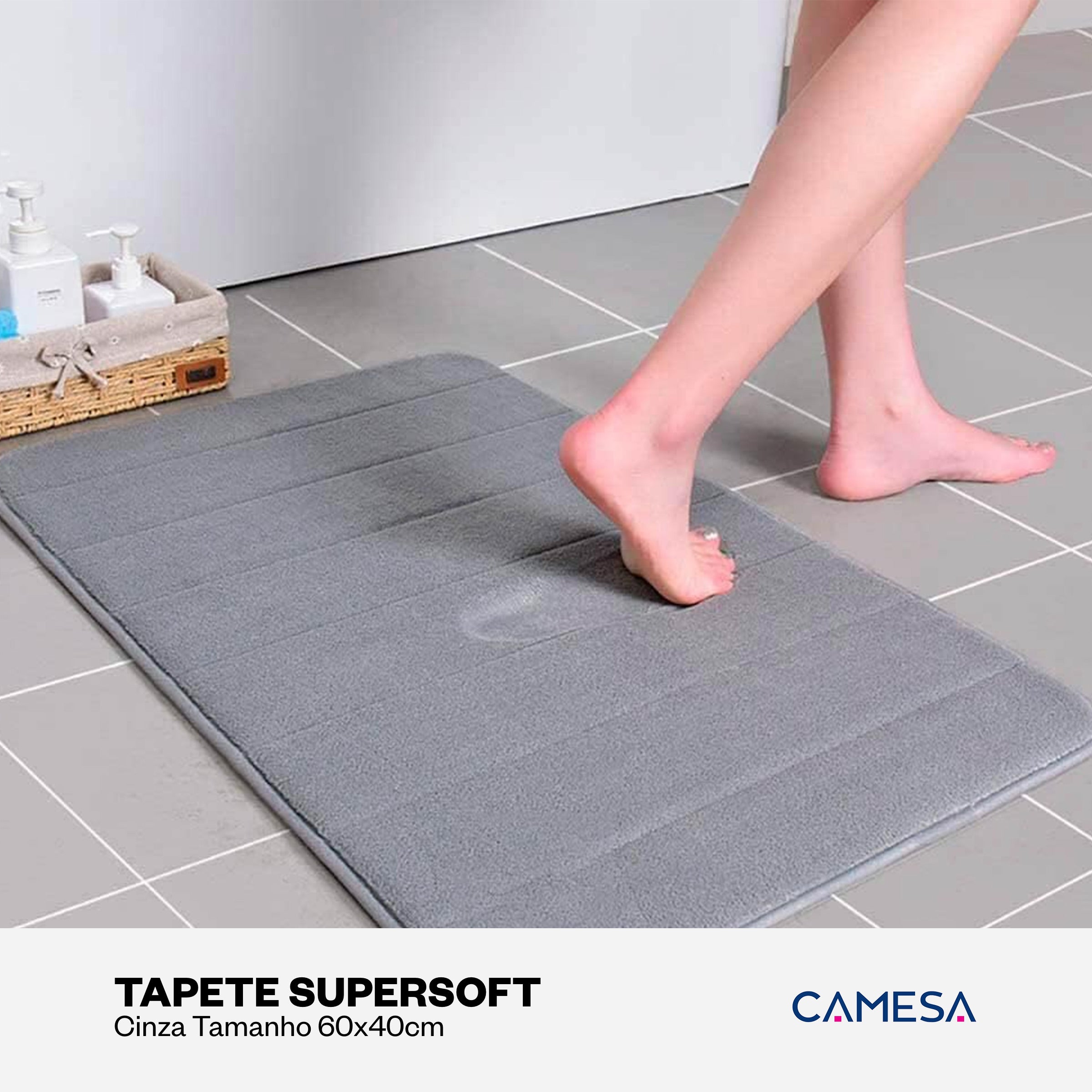 Tapete Supersoft Cinza - Camesa - Banheiro Antiderrapante Super Absorvente 40x60cm