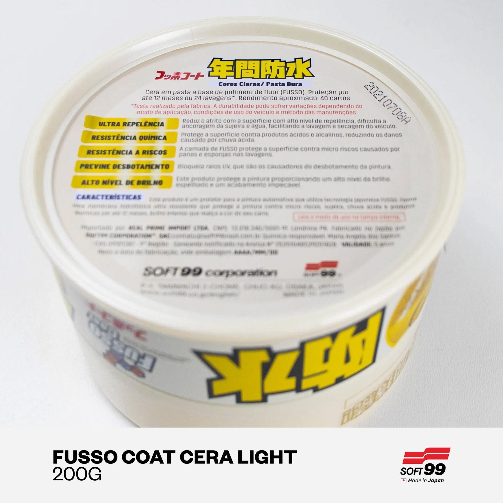 Cera Automotiva Cores Claras 12 Meses - Fusso Coat Light 200g - Soft99 - DOMA