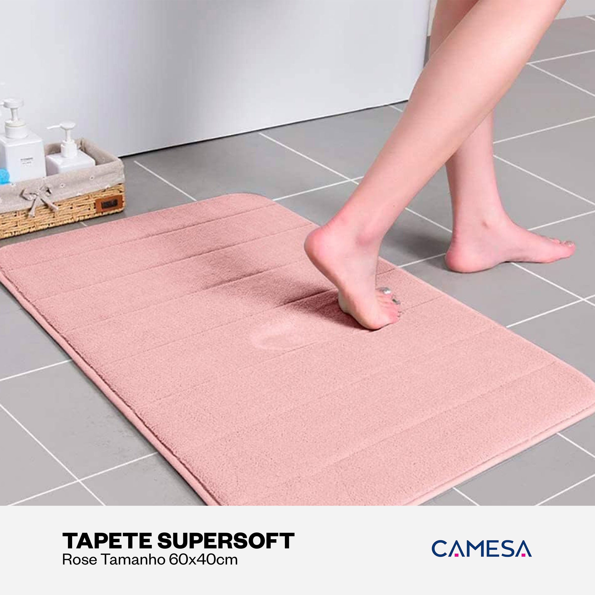 Tapete Supersoft Rose - Camesa - Banheiro Antiderrapante Super Absorvente 40x60cm