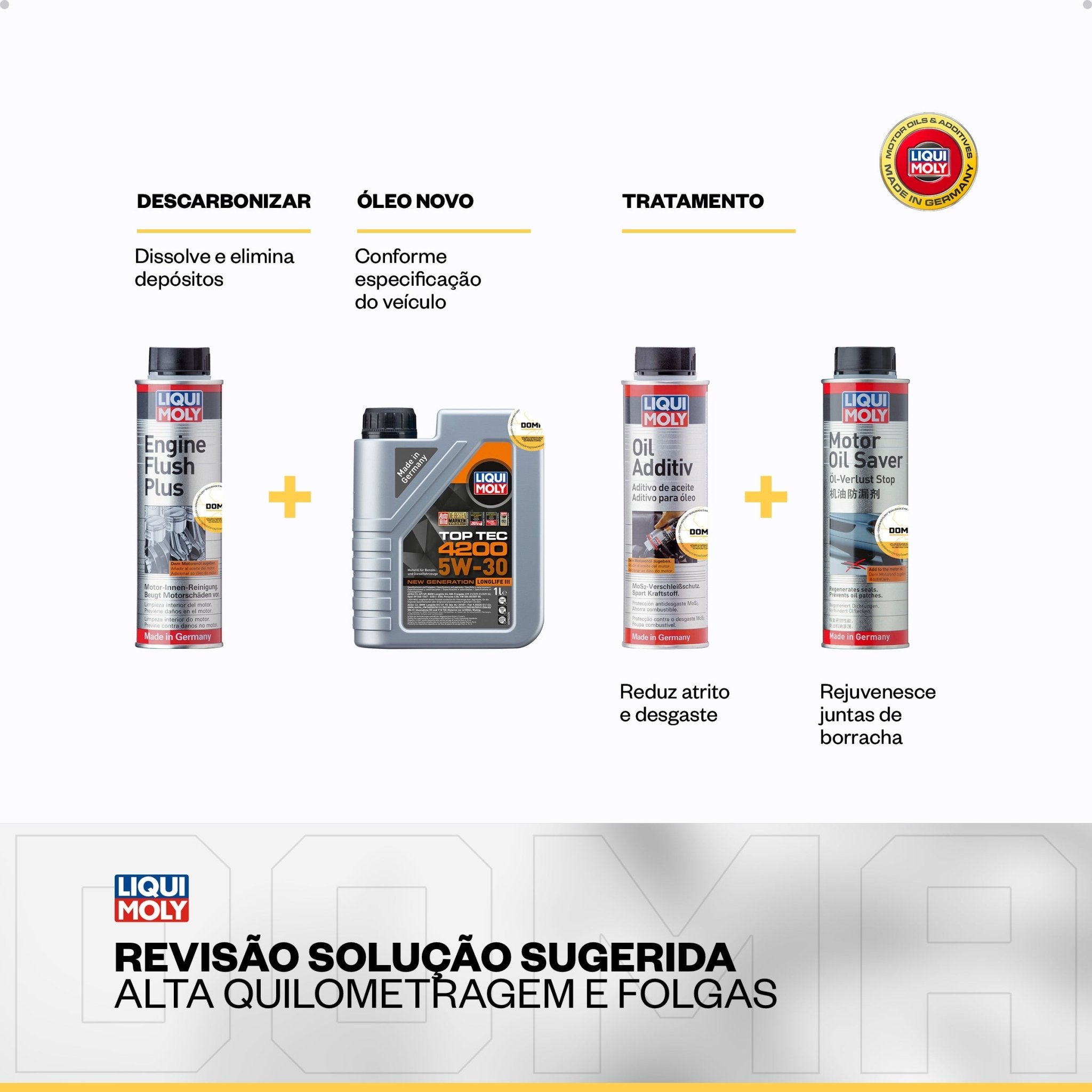 Liqui Moly Alta Quilometragem e Folgas 5W - 30 4L Aditivos - DOMA