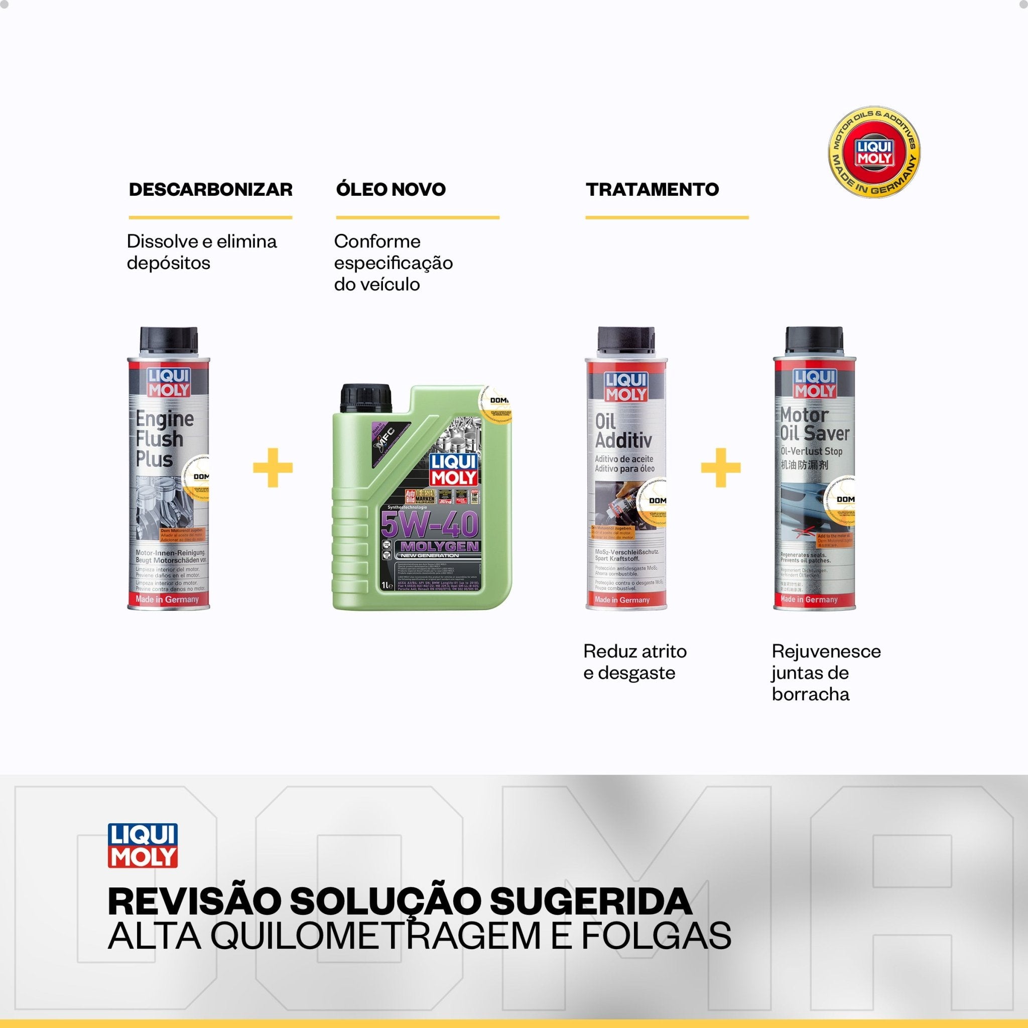 Liqui Moly Alta Quilometragem e Folgas 5W - 40 4L Aditivos - DOMA