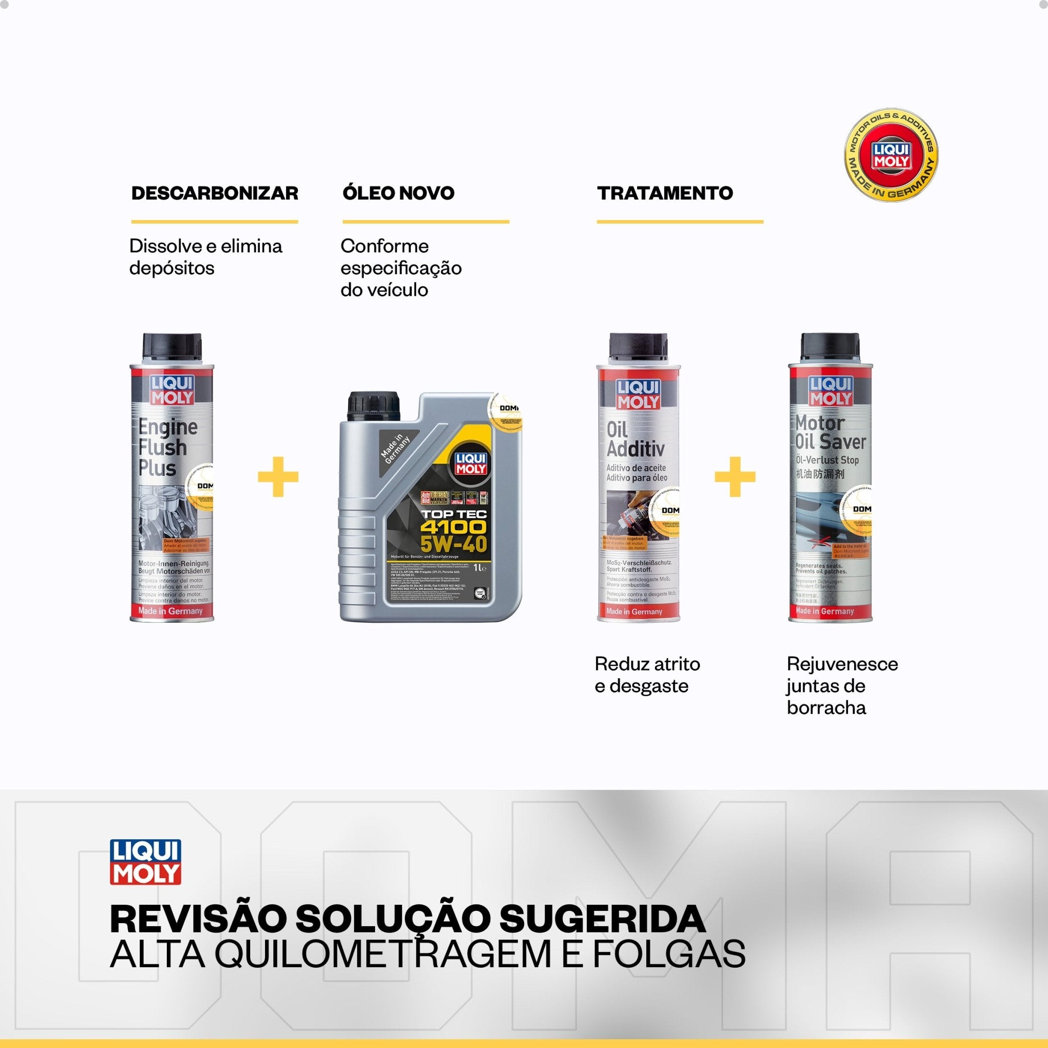 Liqui Moly Alta Quilometragem e Folgas 5W - 40 4L Aditivos - DOMA