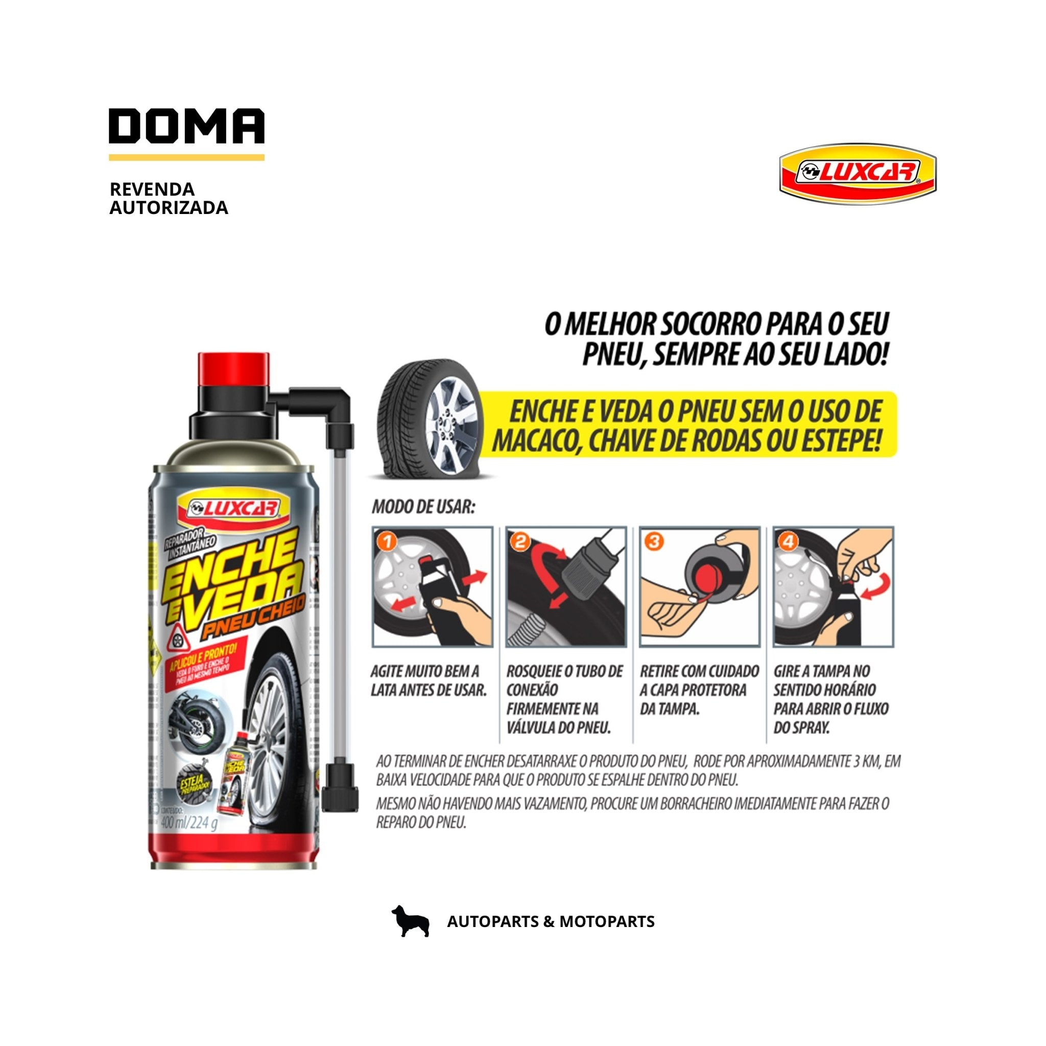 Luxcar Enche E Veda Spray Reparador Instantaneo Pneus - DOMA