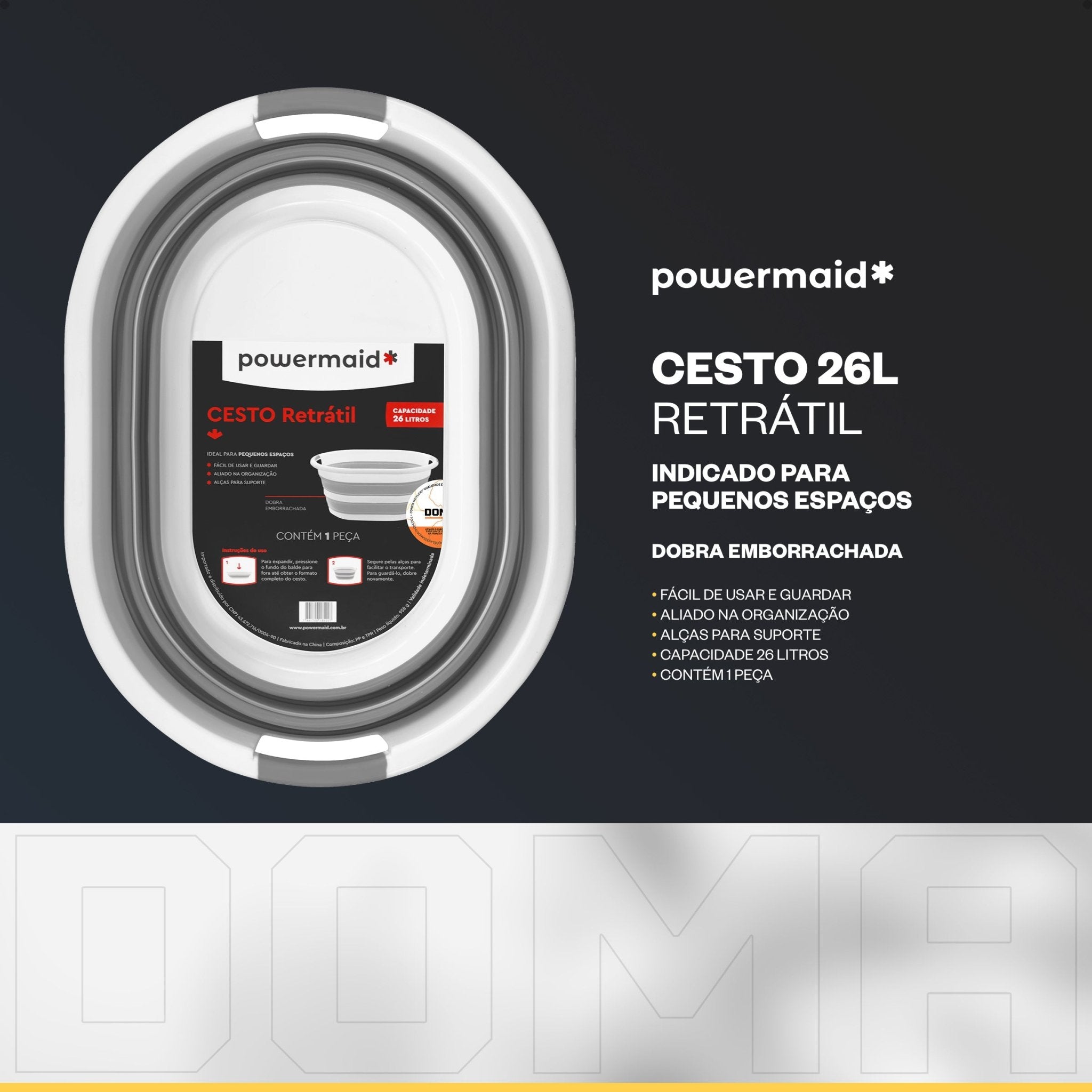 Powermaid Cesto Retrátil Dobrável Silicone c Alça 26L - DOMA