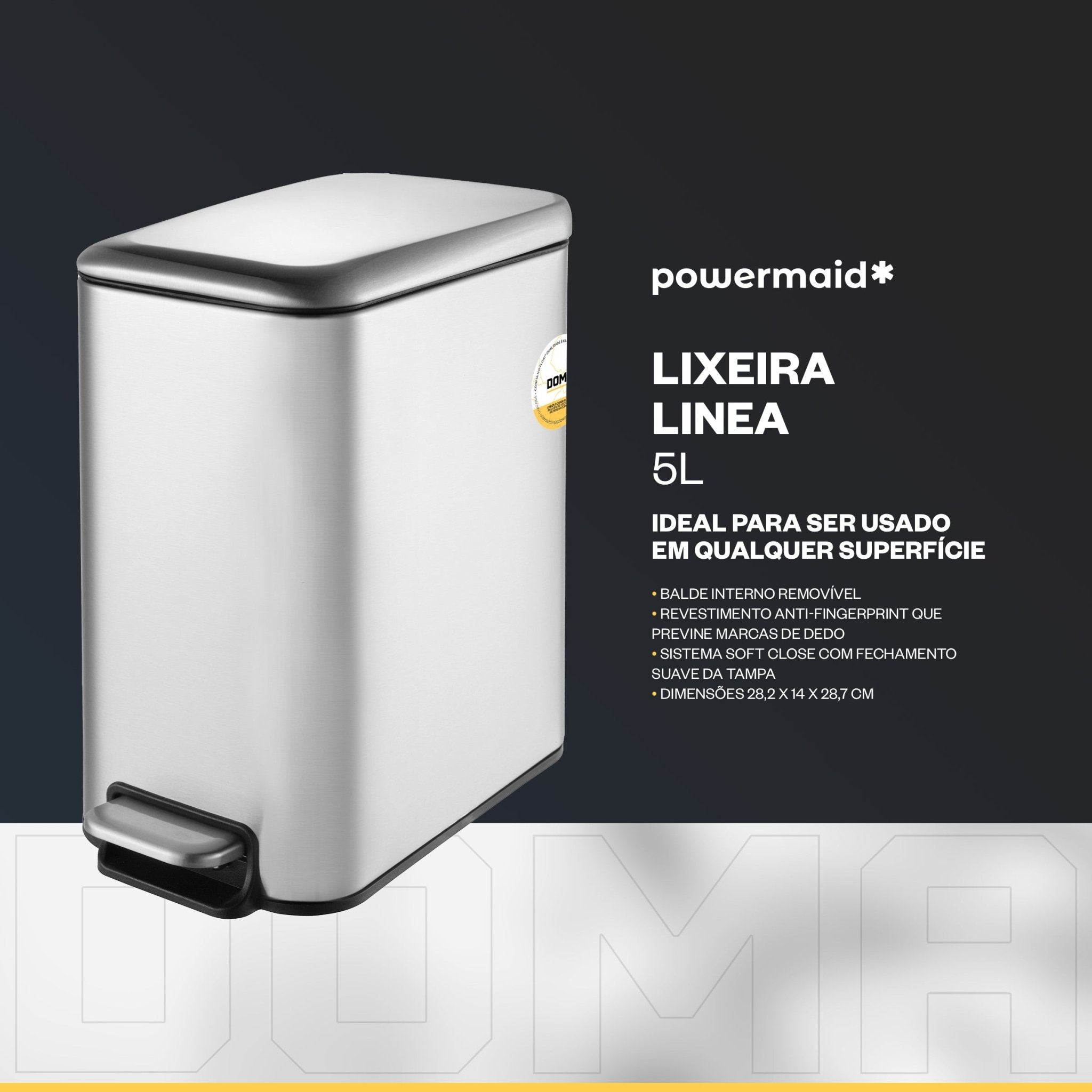 Powermaid Lixeira Linea Retangular Aço Inox c Pedal 5 Litros - DOMA