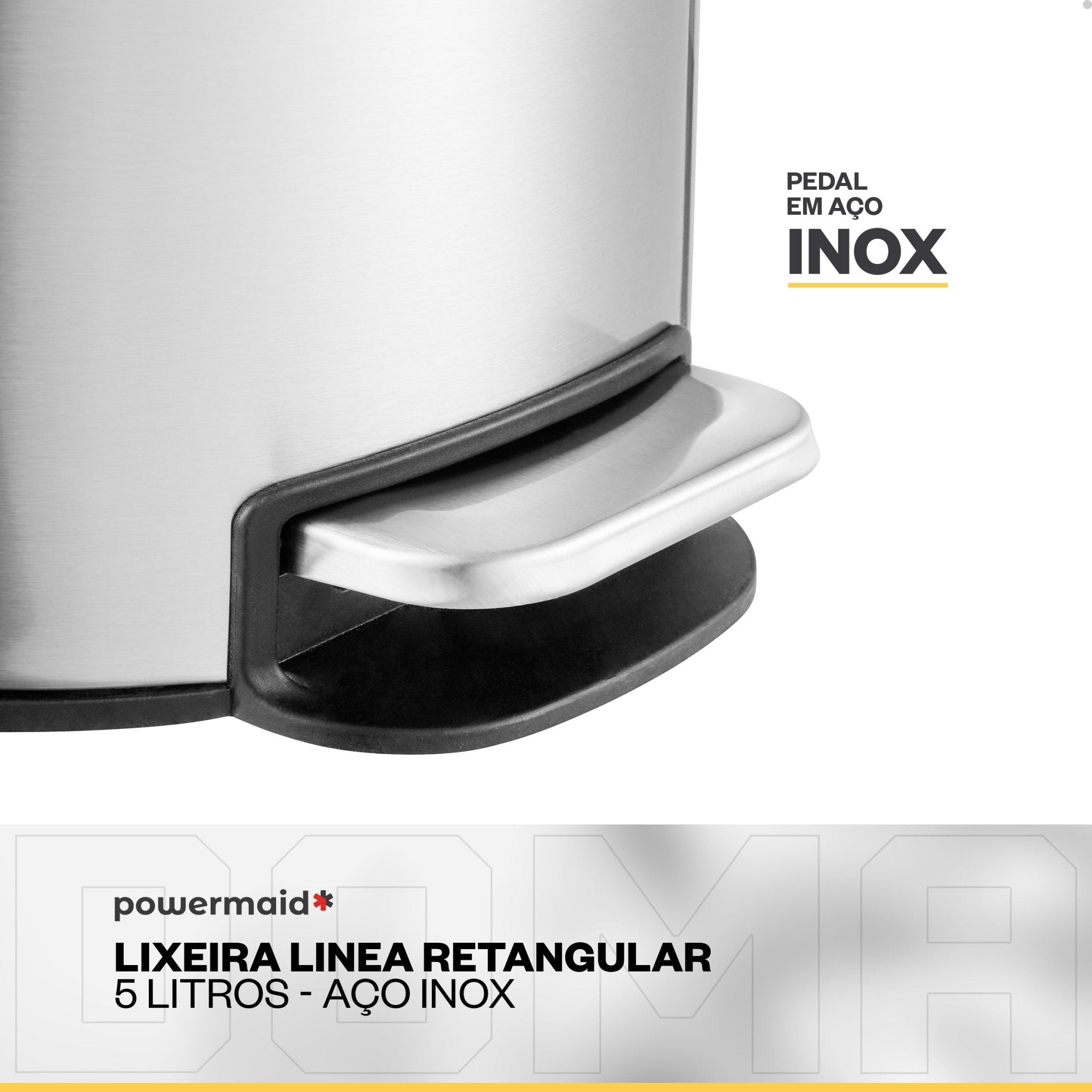 Powermaid Lixeira Linea Retangular Aço Inox c Pedal 5 Litros - DOMA