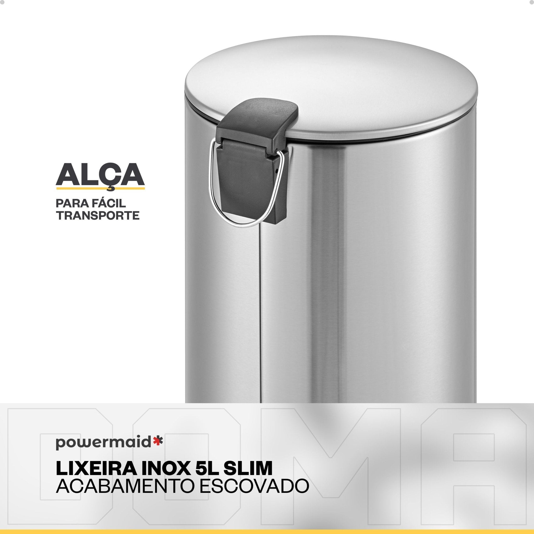 Powermaid Lixeira Slim Redonda Aço Inox Com Pedal 5 Litros - DOMA