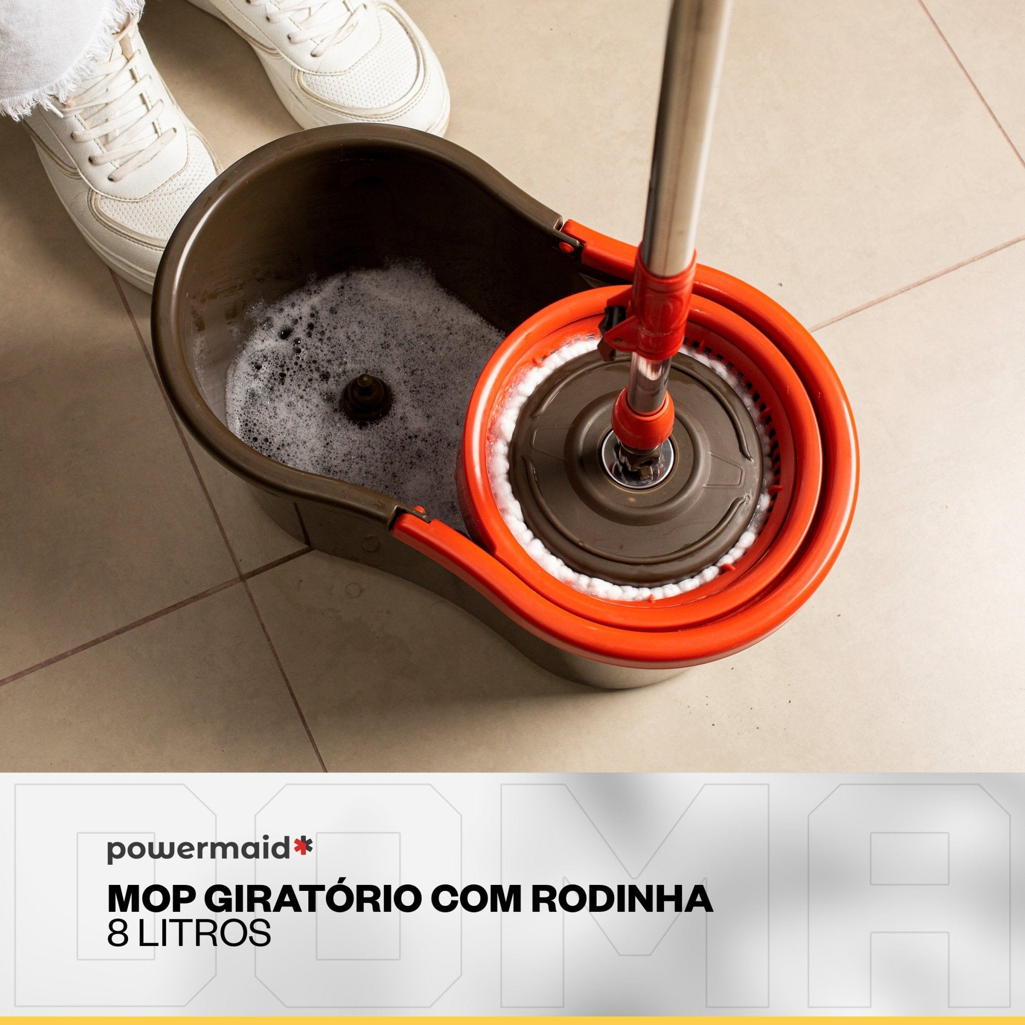 Powermaid Mop Giratório Esfregão Centrifugador Balde e Refil - DOMA