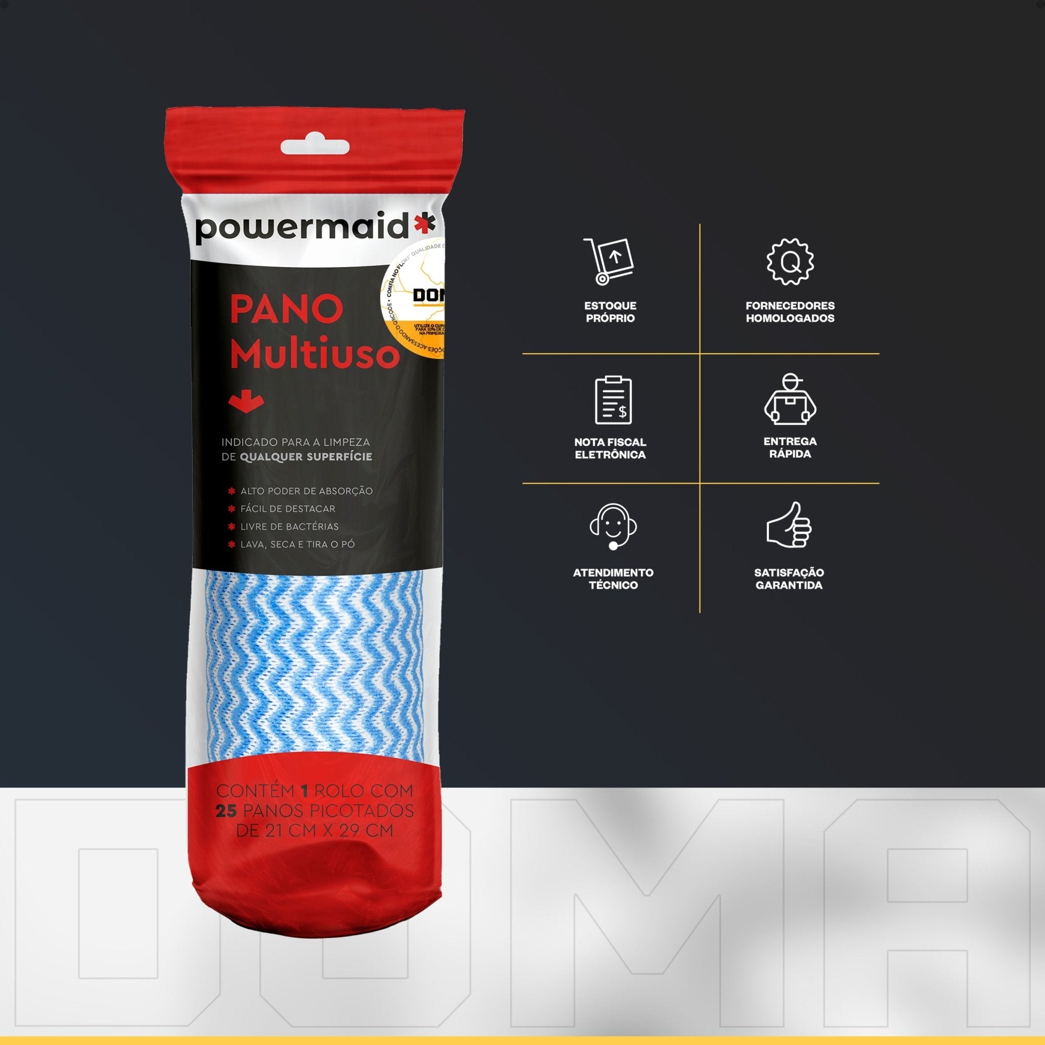 Powermaid Panos Multiuso Tipo Perfex Limpeza Azul Rolo 25 Un - DOMA