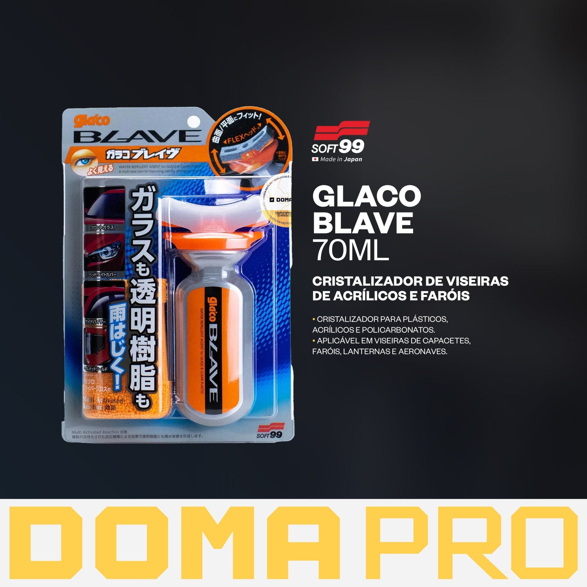 Repelente de Água Para Viseiras e Faróis - Glaco Blave 70ml - Soft99 - DOMA