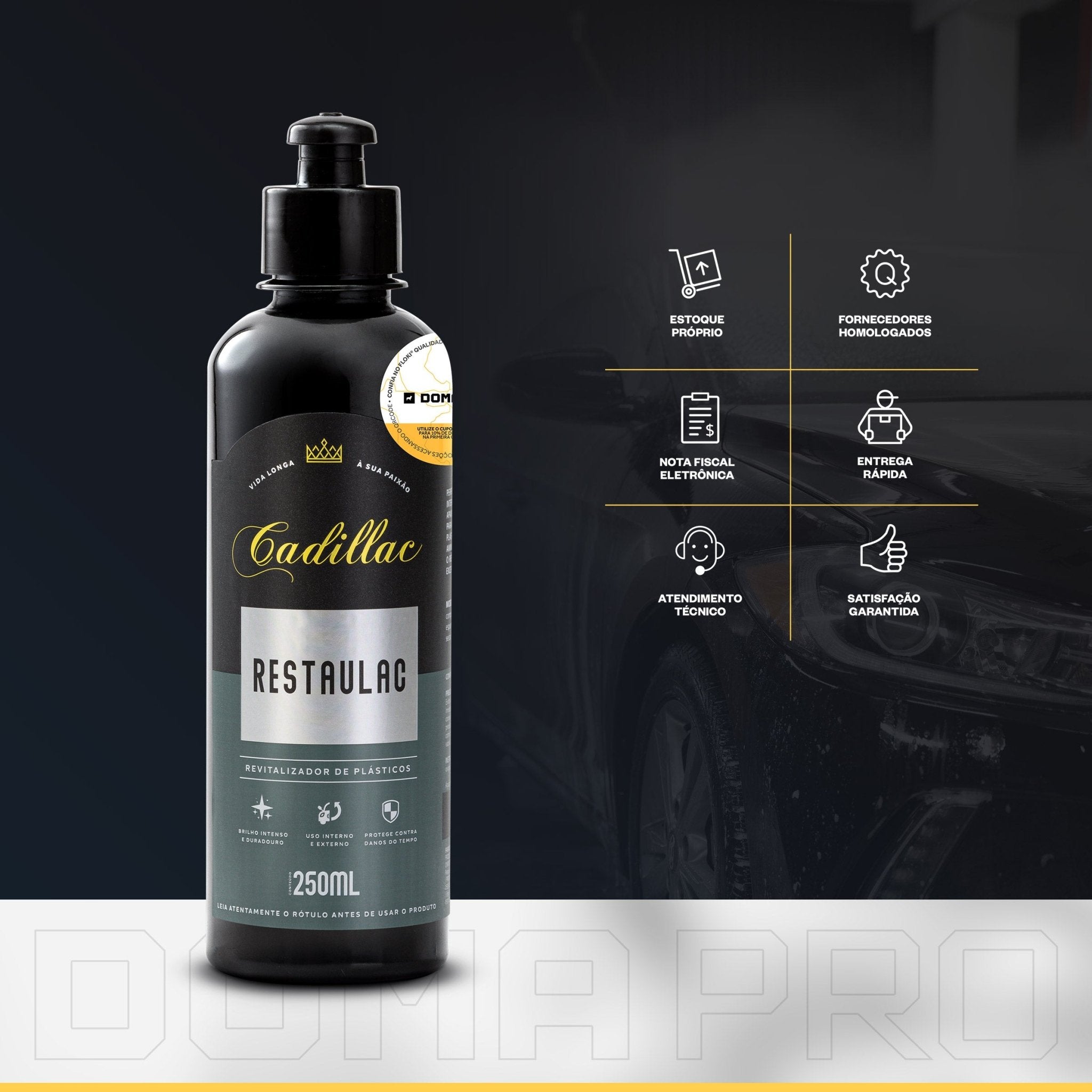 Restaulac Cadillac Revitaliza Plásticos Interno Externo 250ml - DOMA