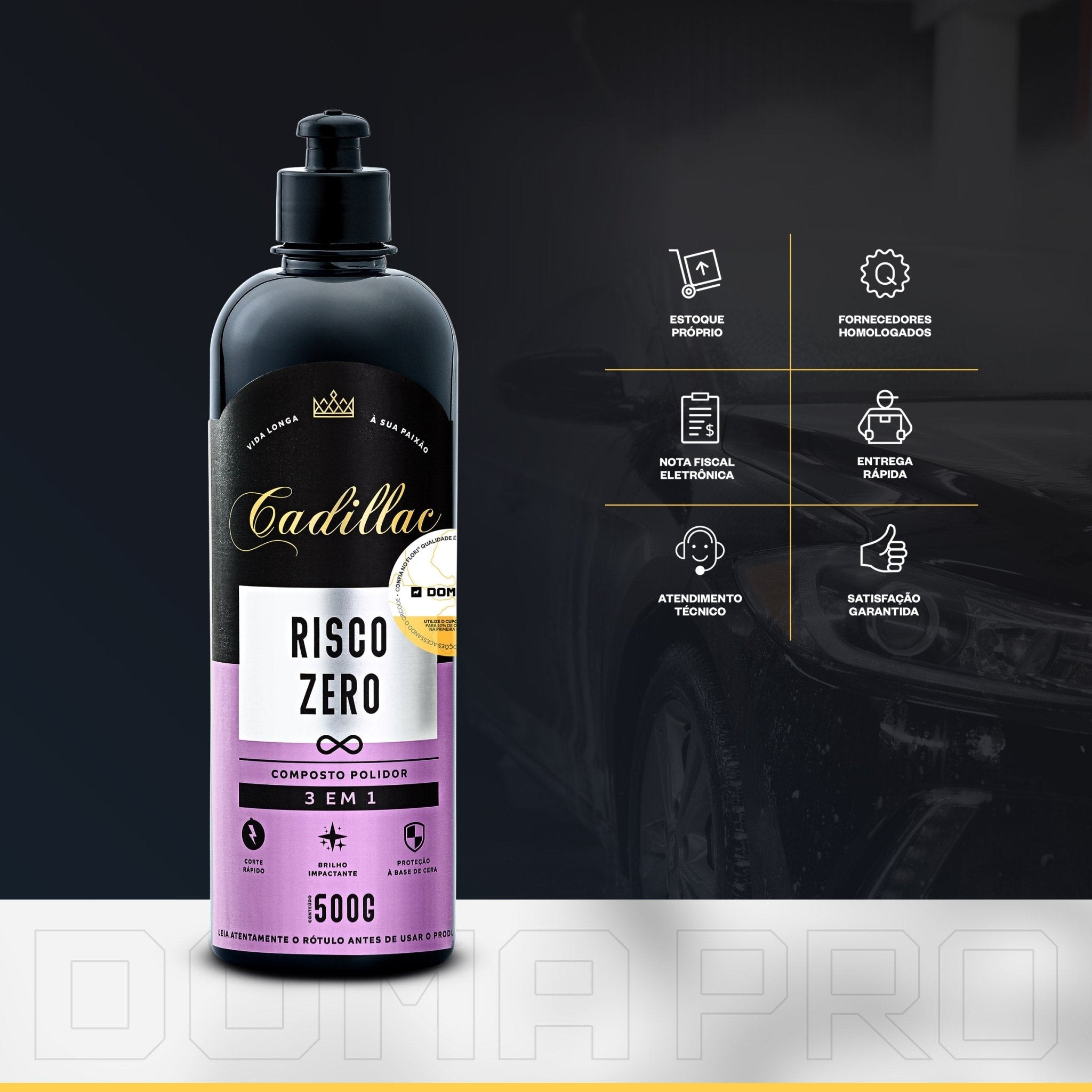 Risco Zero 3 Em 1 Cadillac Composto Polidor Cera 3 Etapas 500g - DOMA