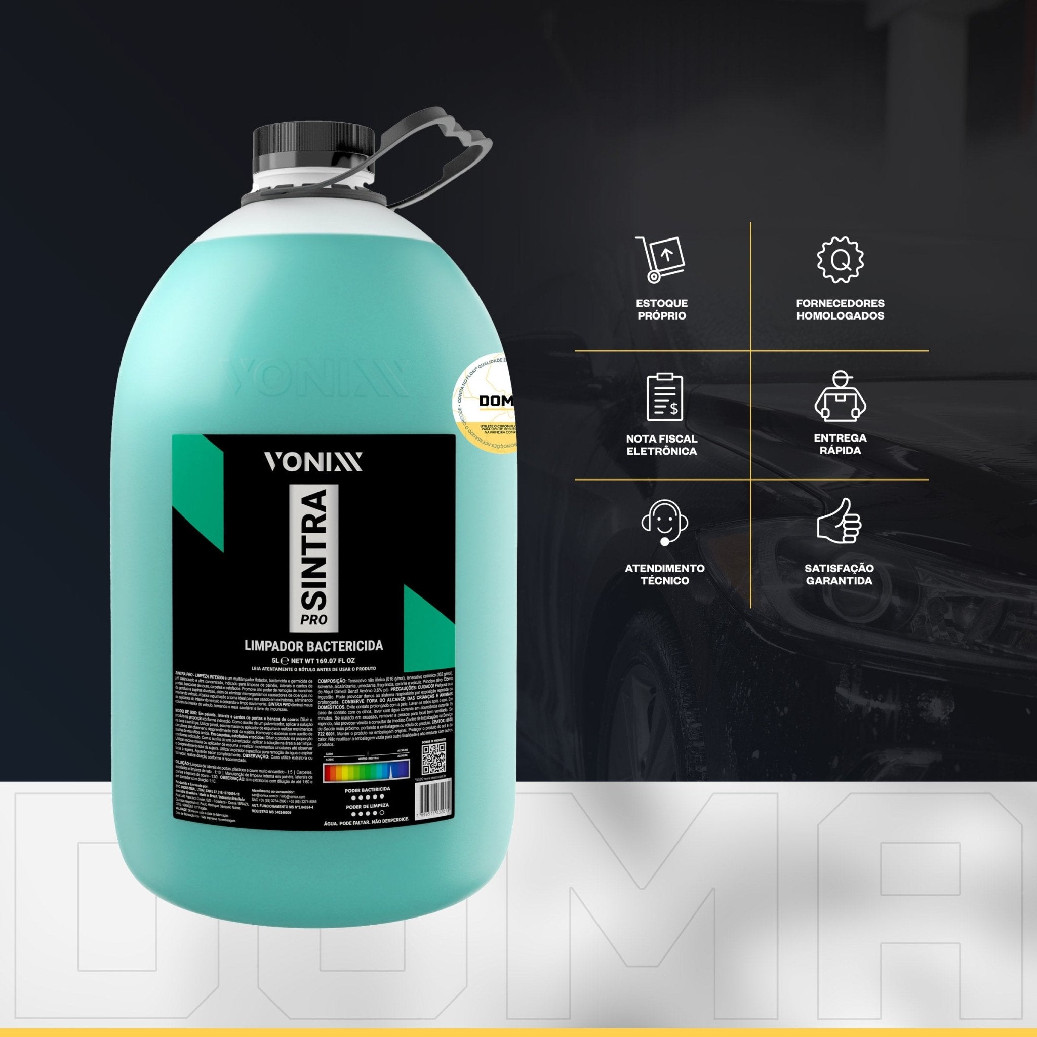 Sintra Pro Vonixx Limpeza Automotiva Interna Bactericida 5L - DOMA