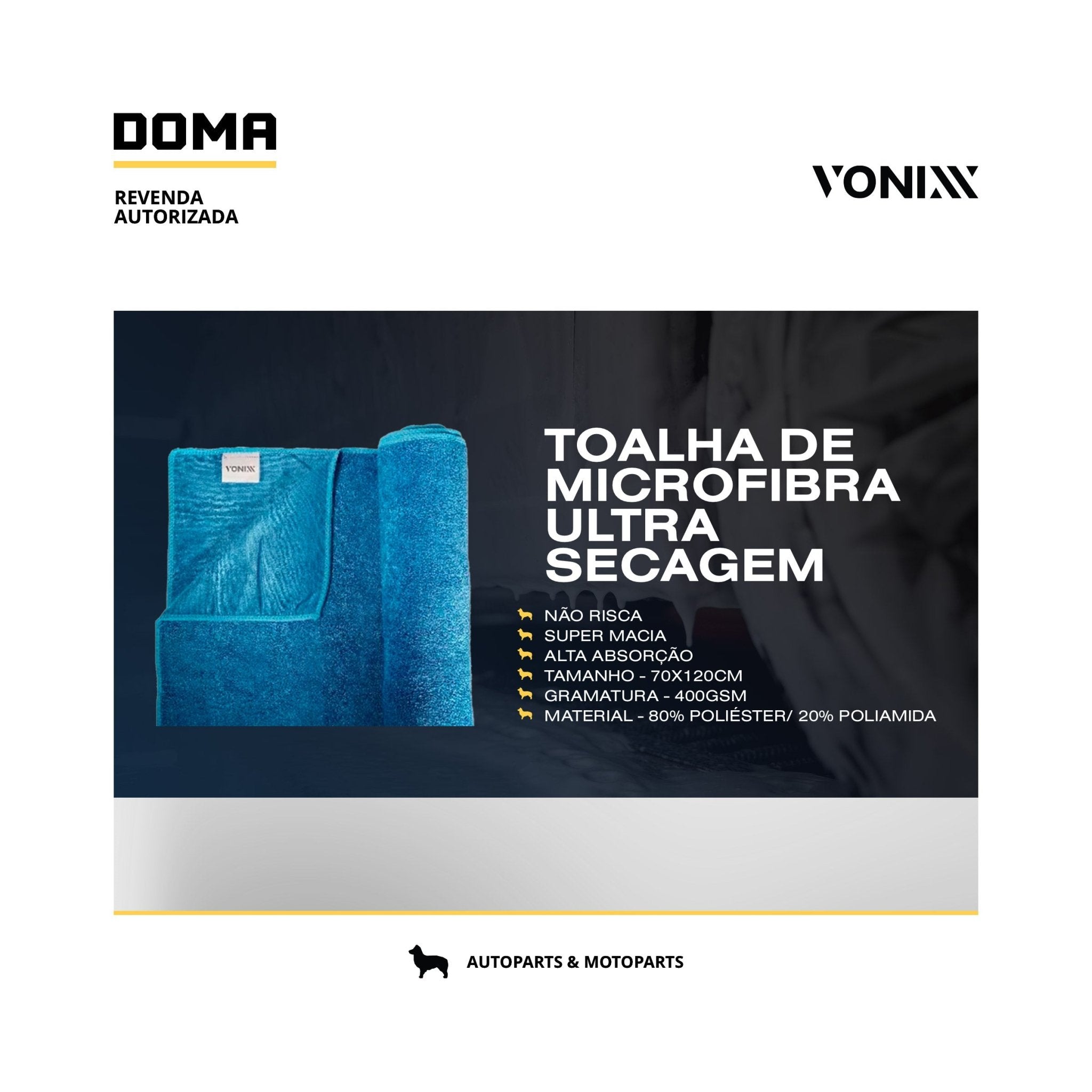 Vonixx Toalha Microfibra Ultra Secagem 70x120 400gsm - DOMA