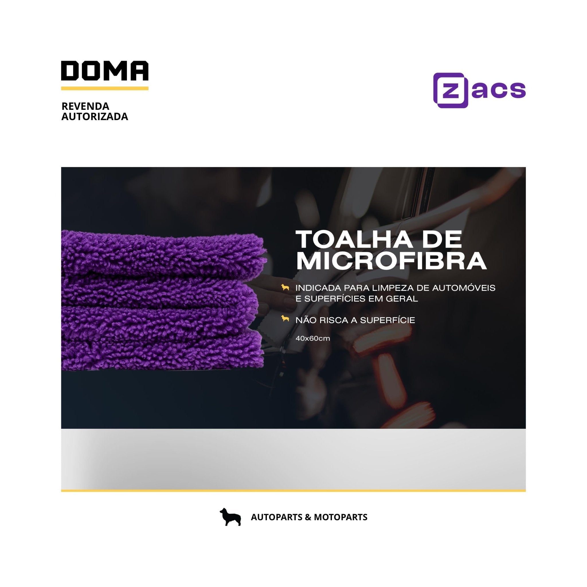 Zacs 4 Panos Microfibra Automotivo Toalha 40x60 Roxo 350gsm - DOMA